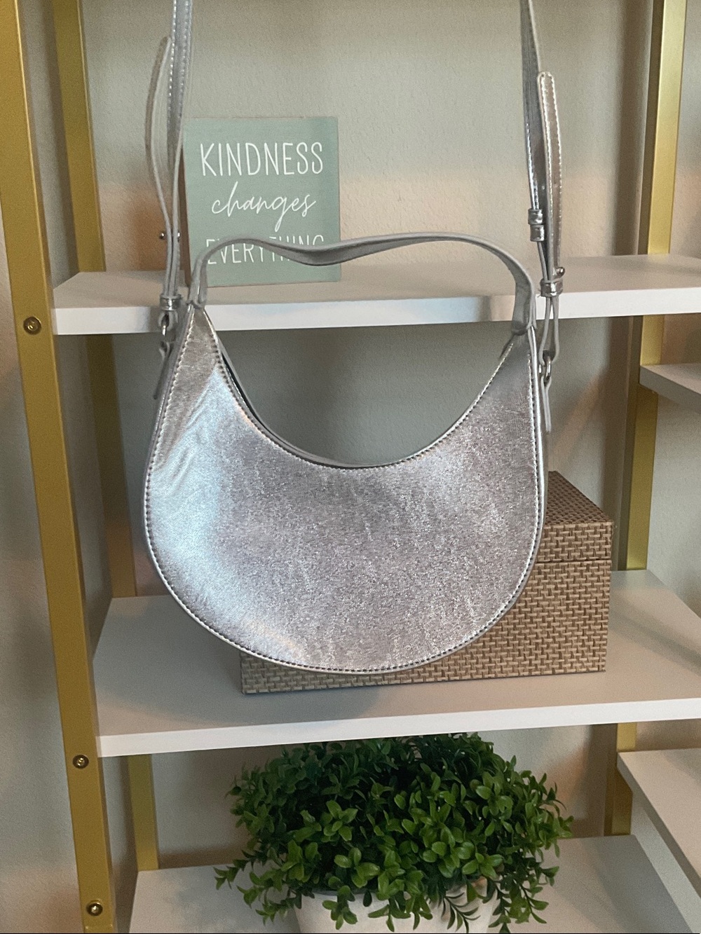LOFT Silver Crescent Shoulder Bag